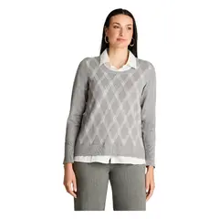 LORENZO DI PONTTI - Sweater Manga Larga Twin Set Camisero Gris.