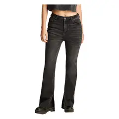 ACUARELA - Jeans Tiro Medio Flare Desgastado Negro