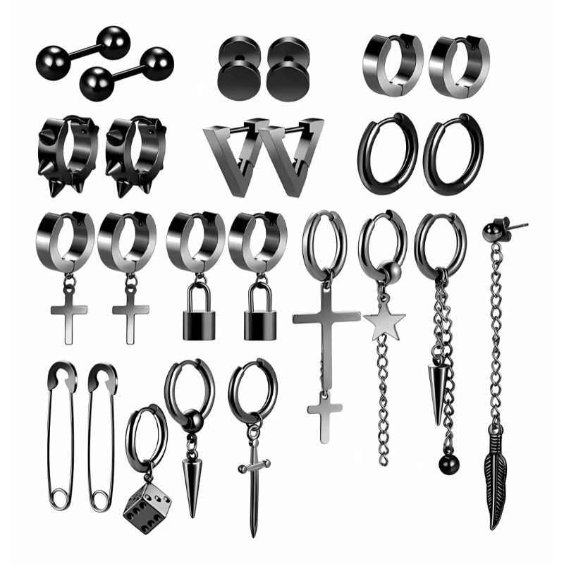 GENERICO - 25 Piezas Aros Aretes Para Hombres Pendientes Negros