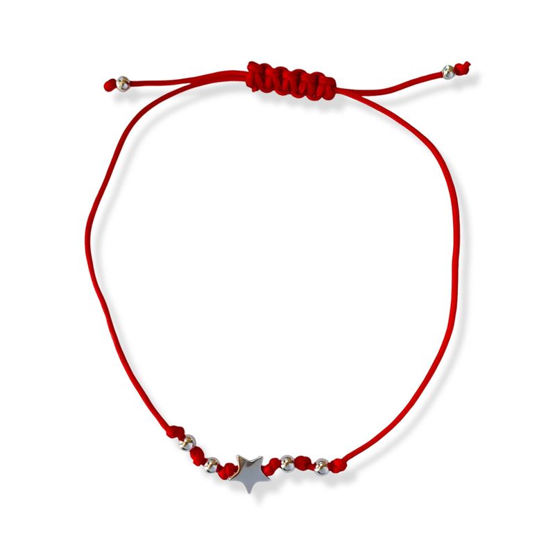 ANDREA - Pulsera Estrella Bolitas Plata Fina 925 Cordón Rojo