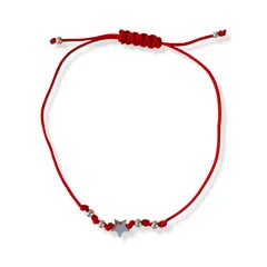 ANDREA - Pulsera Estrella Bolitas Plata Fina 925 Cordón Rojo