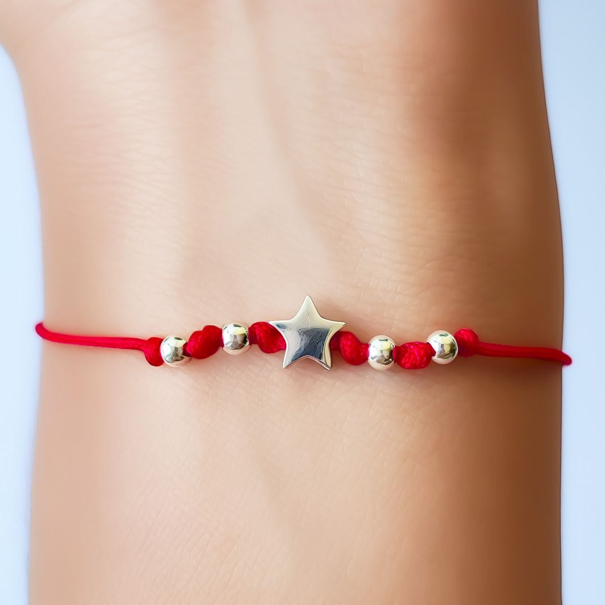 COGGIOLA - Pulsera Estrella Bolitas Plata Fina 925 Cordón Rojo