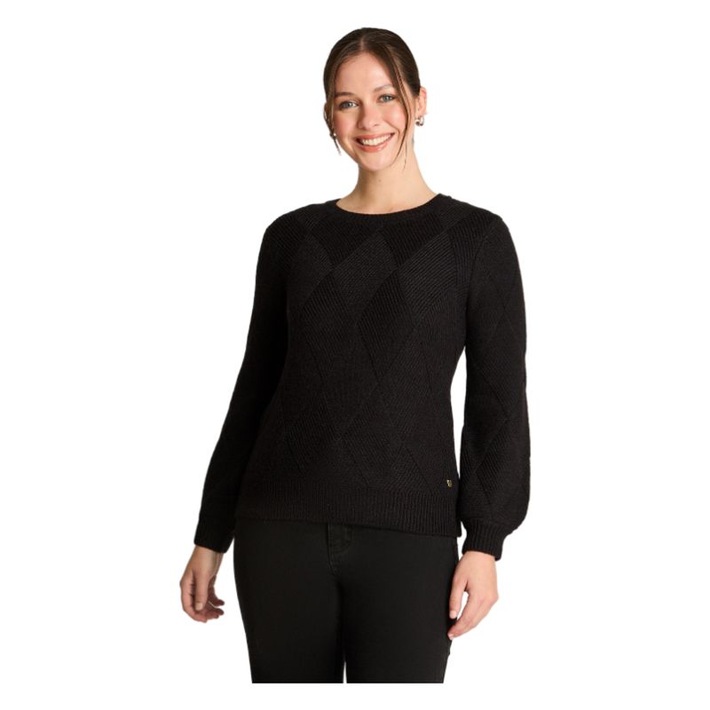 CURVI - Sweater Manga Globo Rombos Negro.