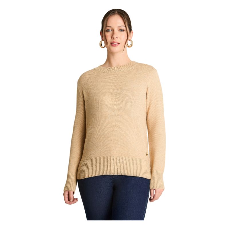 LORENZO DI PONTTI - Sweater Manga Larga Cuello Mock Con Lurex Beige.