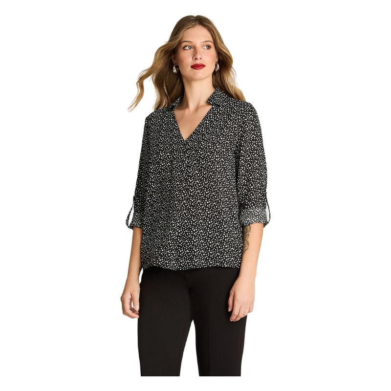 LORENZO DI PONTTI - Blusa Manga Larga Satin Cuello Camisero Negro