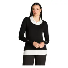 LORENZO DI PONTTI - Sweater Manga Larga Twin Set Camisero Negro