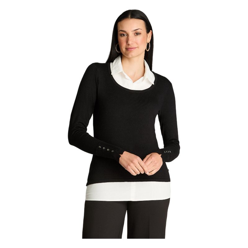 LORENZO DI PONTTI - Sweater Manga Larga Twin Set Camisero Negro
