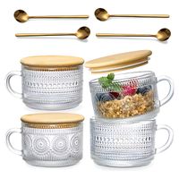 4 Tazas De Café Vintage Tapa Bambú Y Cucharas 415ml