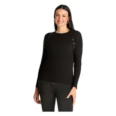 LORENZO DI PONTTI - Sweater Manga Larga Escote Redondo Con Aplicación Negro