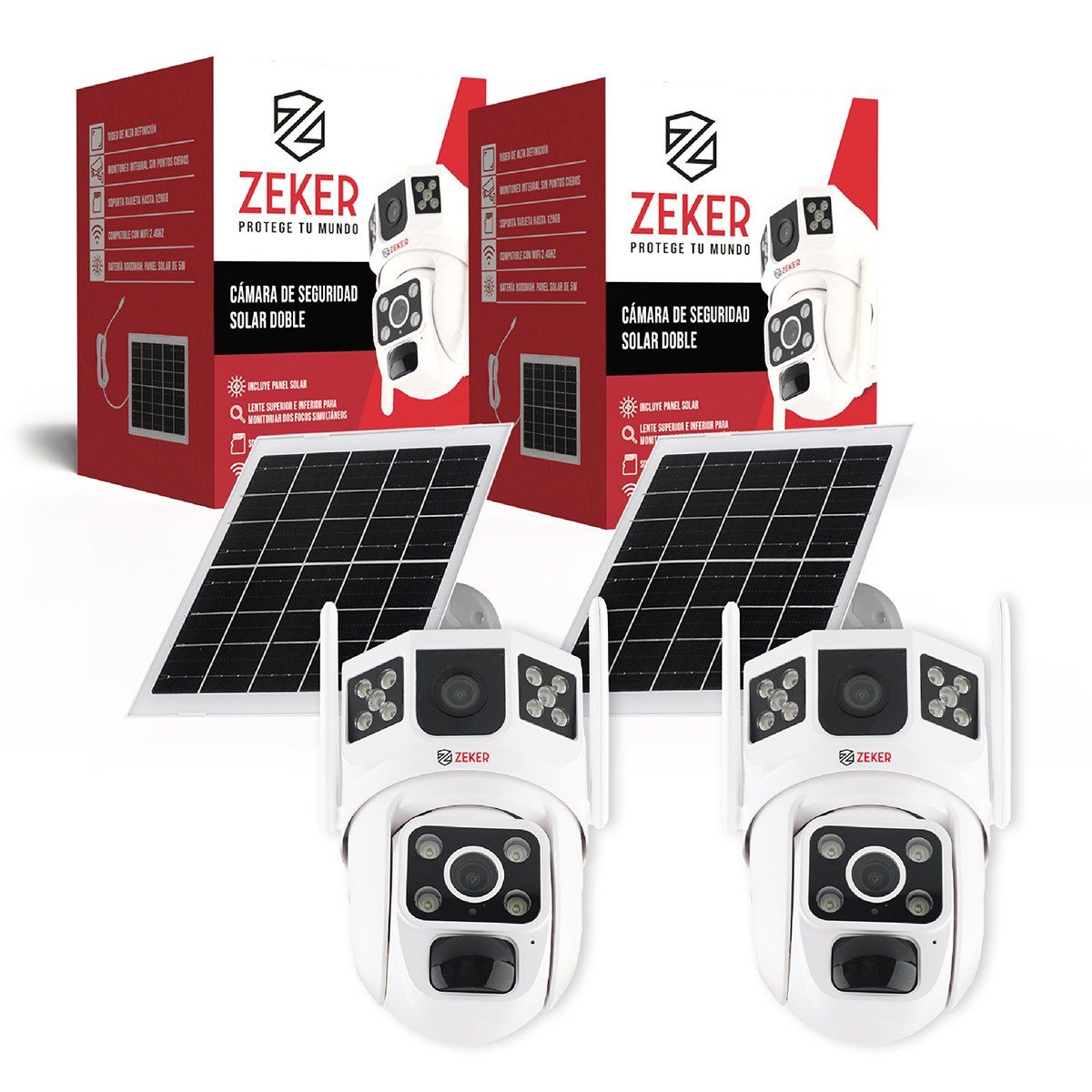 ZEKER - Camara De Seguridad Solar Vigilancia Doble Zeker 3MP Pack X2