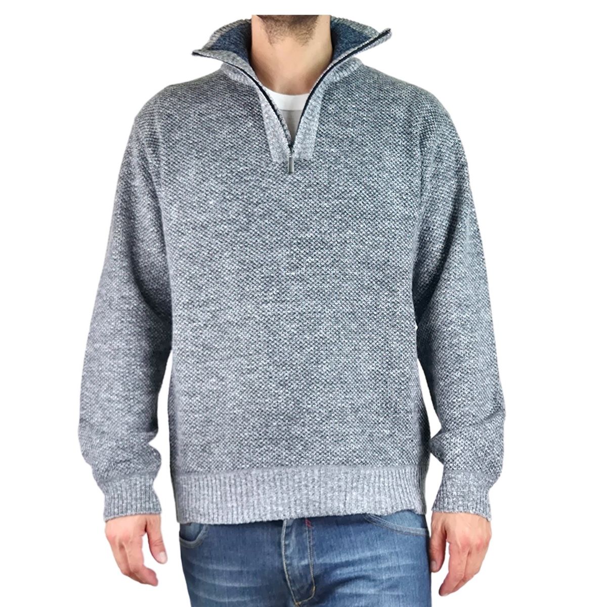 LIKE SHOP - Sweater Frizado Tejido Hombre Cuello Alto Cierre Colores 2092
