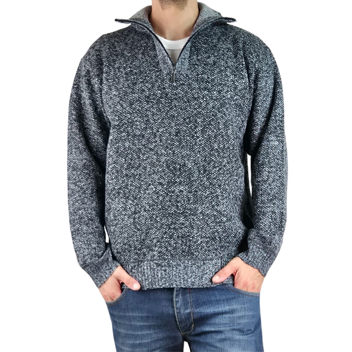 LIKE SHOP - Sweater Frizado Tejido Hombre Cuello Alto Cierre Colores 2092