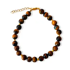 ANDREA COGGIOLA JOYAS - Pulsera Ojo De Tigre 6mm Mostacilla Enchapado Oro 18K