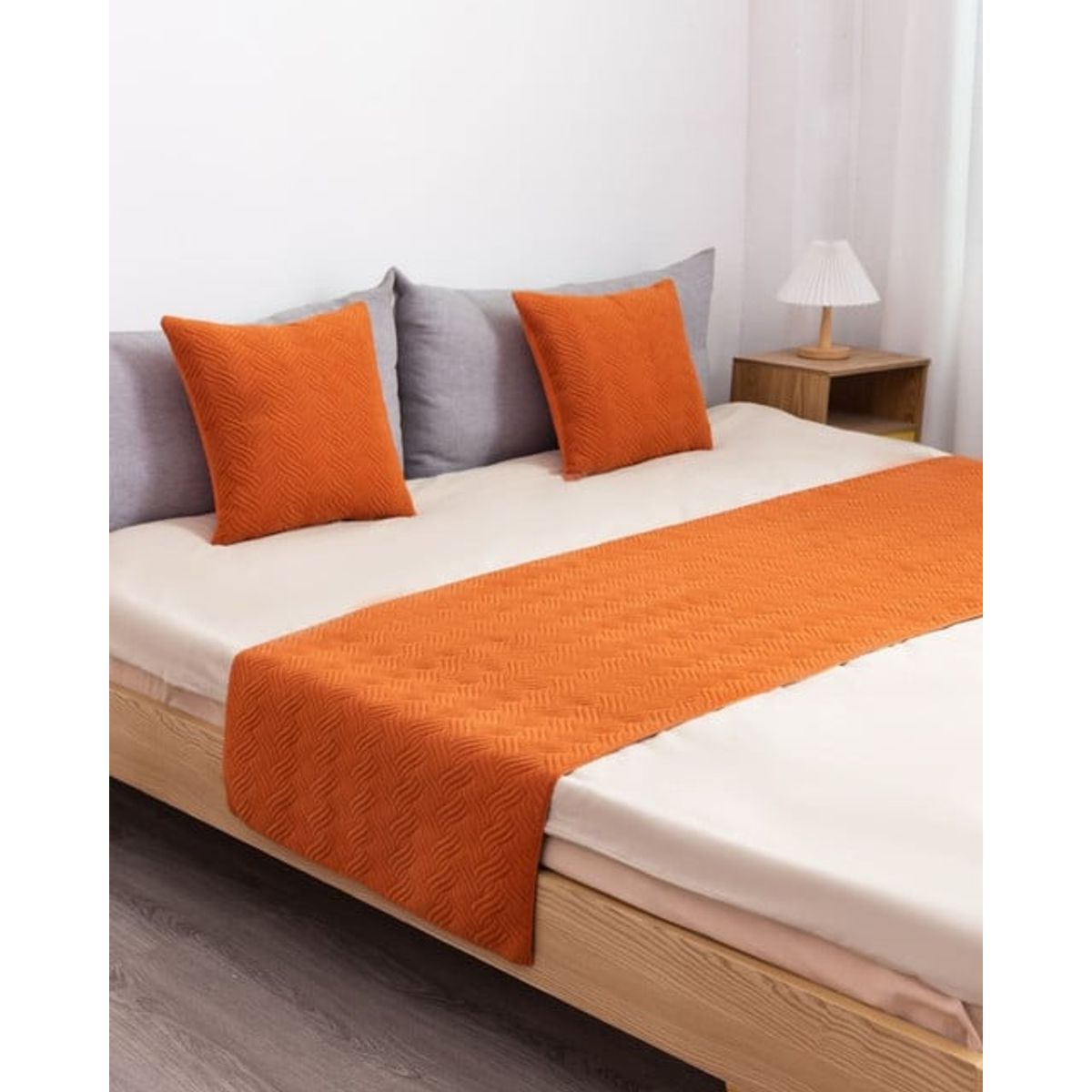 GENERICO - JUEGO DE PIECERA DE CAMA CON 2 FUNDAS MODELO PLUSH NARANJA