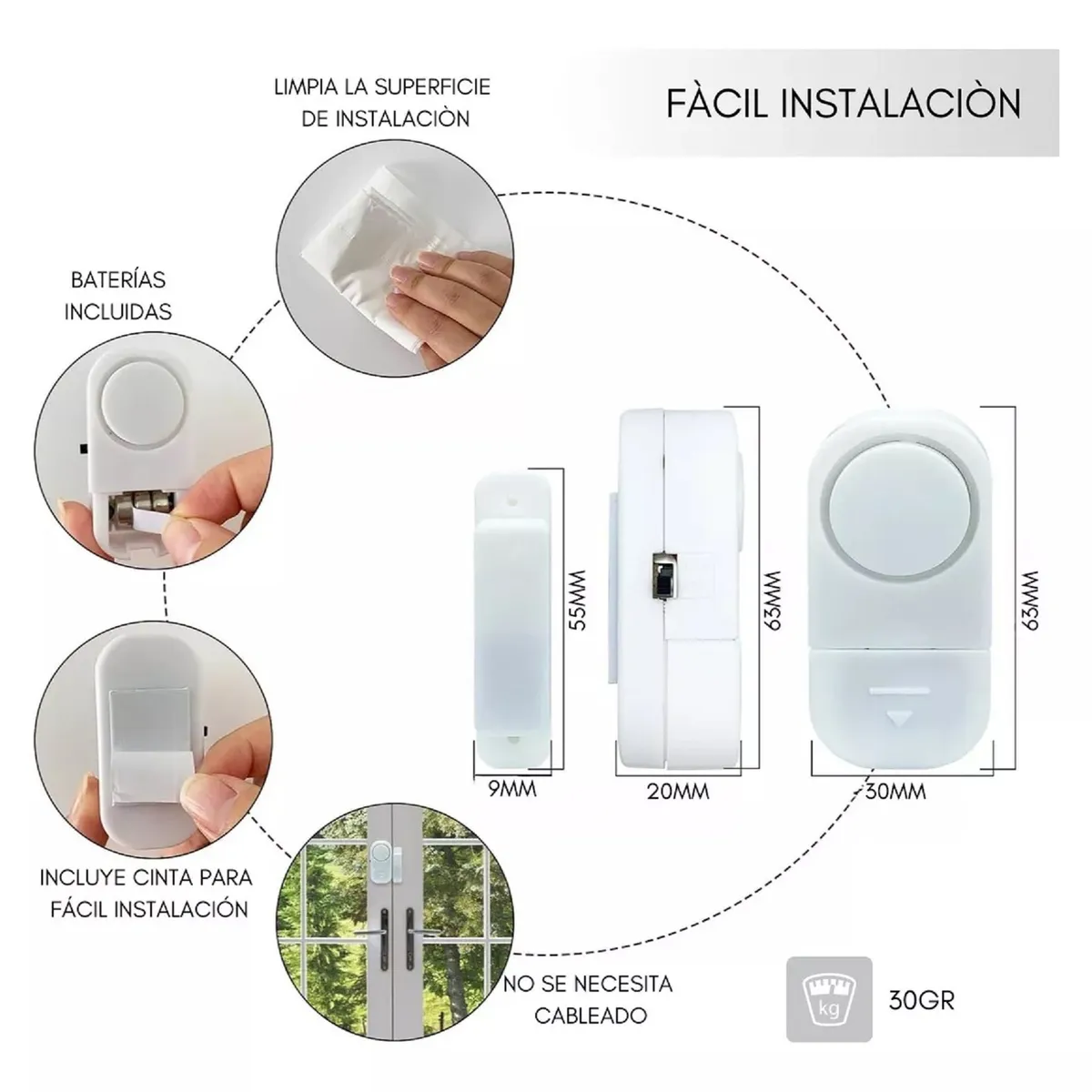 UNIVERSAL - Pack 3 Alarma Para Puerta Ventana Con Sensor Magnético 90db