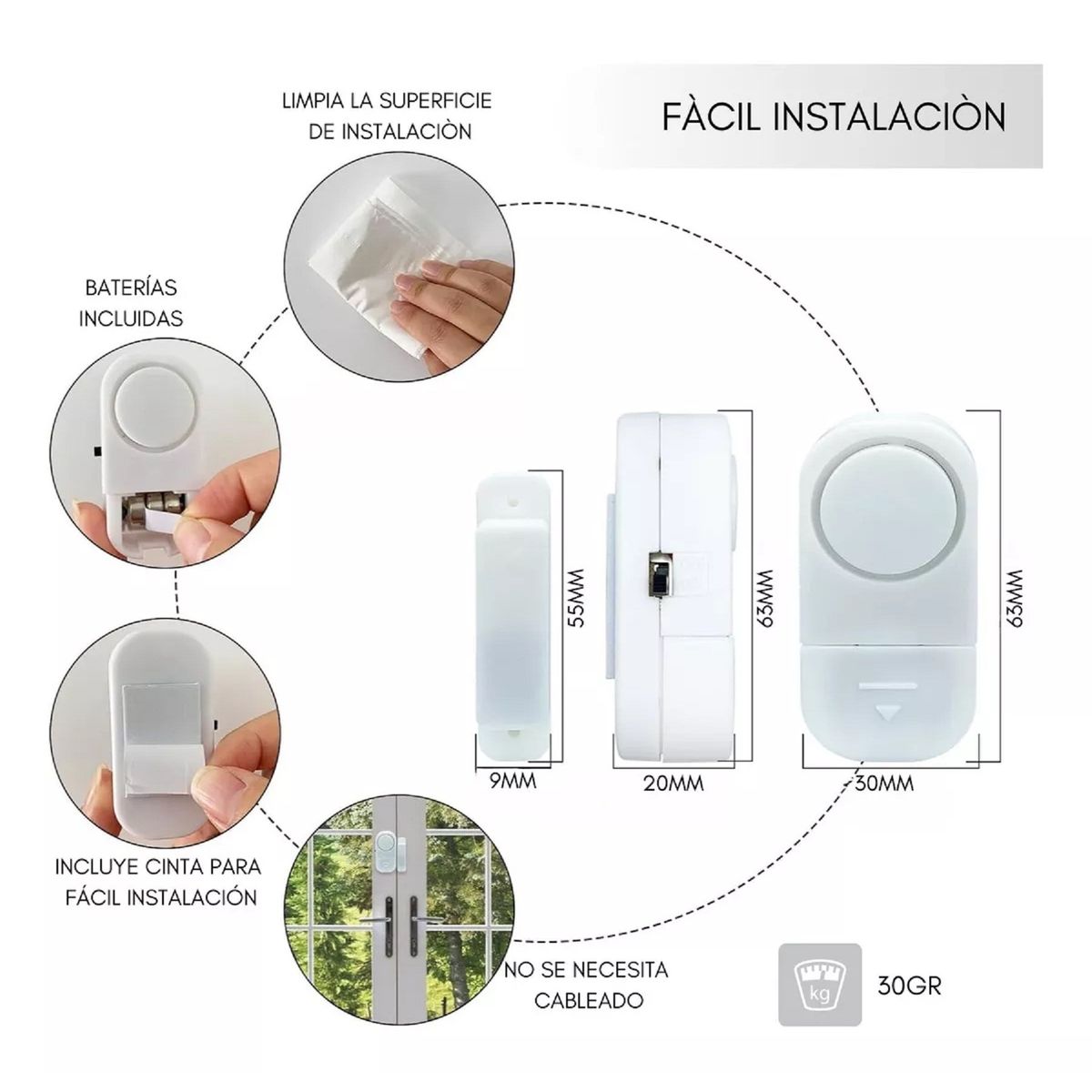 UNIVERSAL - Pack 3 Alarma Para Puerta Ventana Con Sensor Magnético 90db