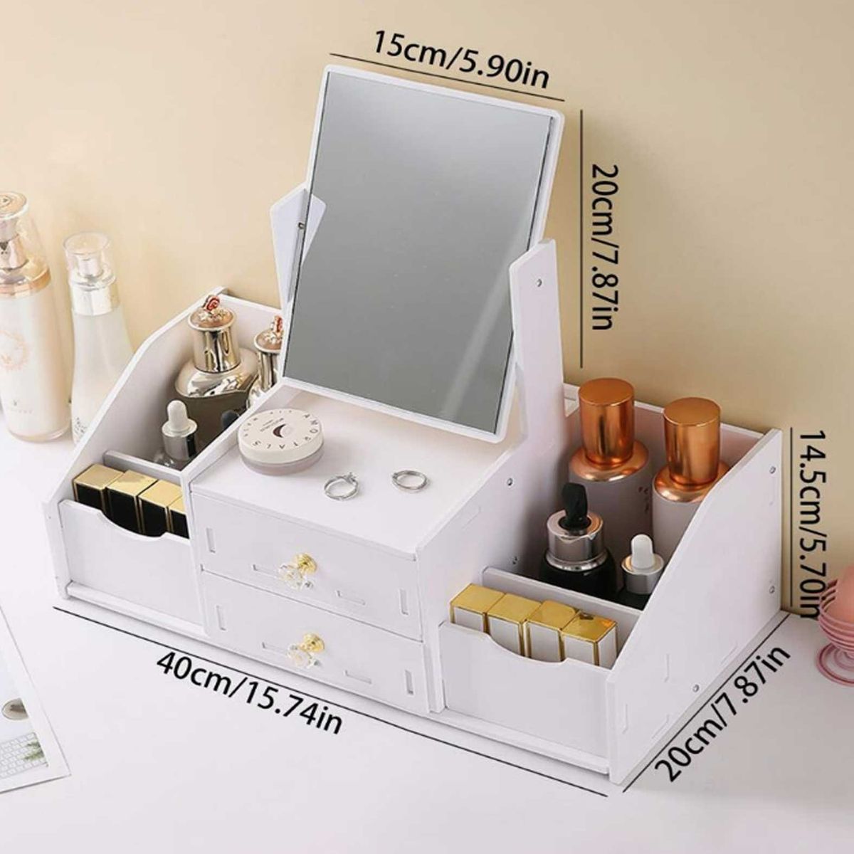 GENERICO - Organizador Mini Joyero Tocador Espejo Joyero Cuadrado