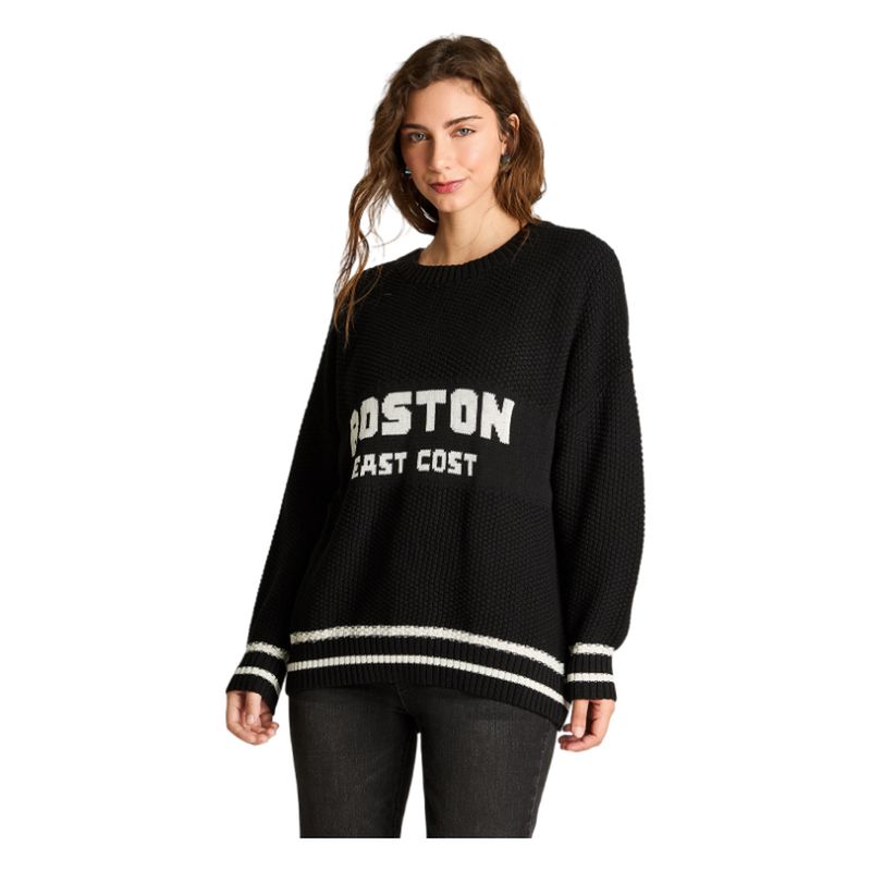 ACUARELA - Sweater Manga Larga Oversize Frase Negro