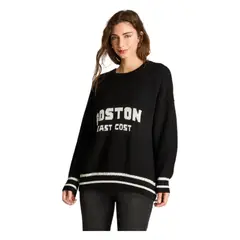 ACUARELA - Sweater Manga Larga Oversize Frase Negro