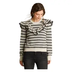 ACUARELA - Sweater Manga Larga Vuelos Listado Beige