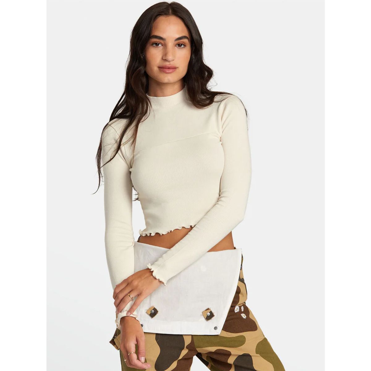 RVCA - Polera Mujer Saved Long Sleeve Crema RVCA