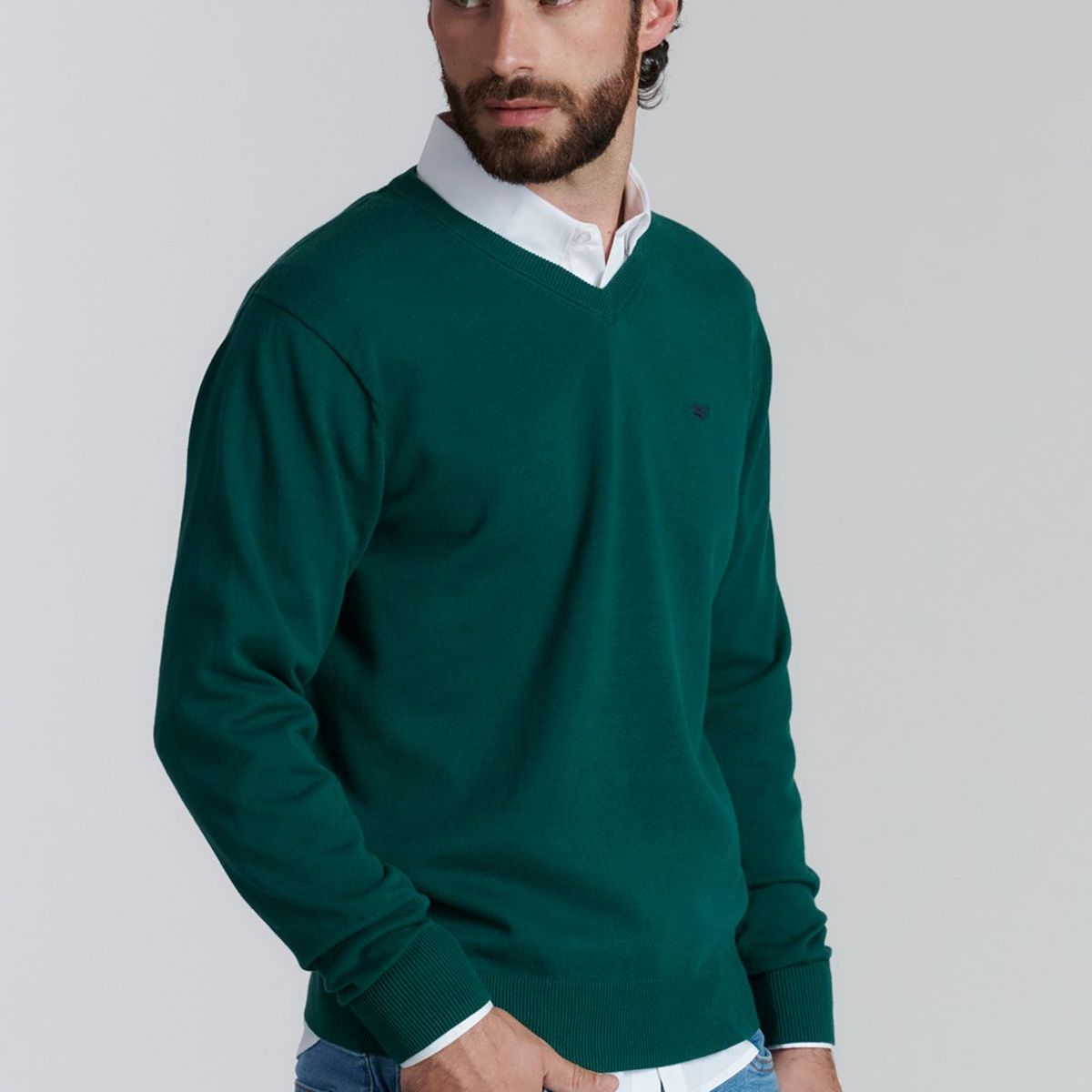 FEROUCH - Sweater V Neck Solido F Smart Casual Café Ferouch