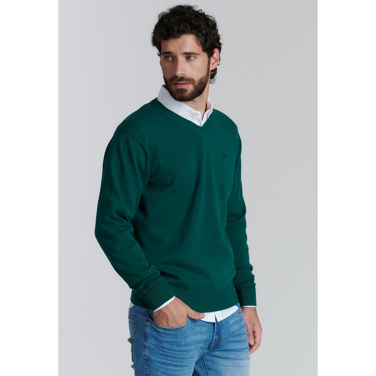 FEROUCH - Sweater V Neck Solido F Smart Casual Café Ferouch