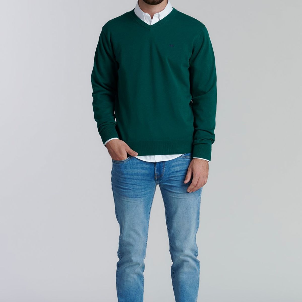 FEROUCH - Sweater V Neck Solido F Smart Casual Café Ferouch