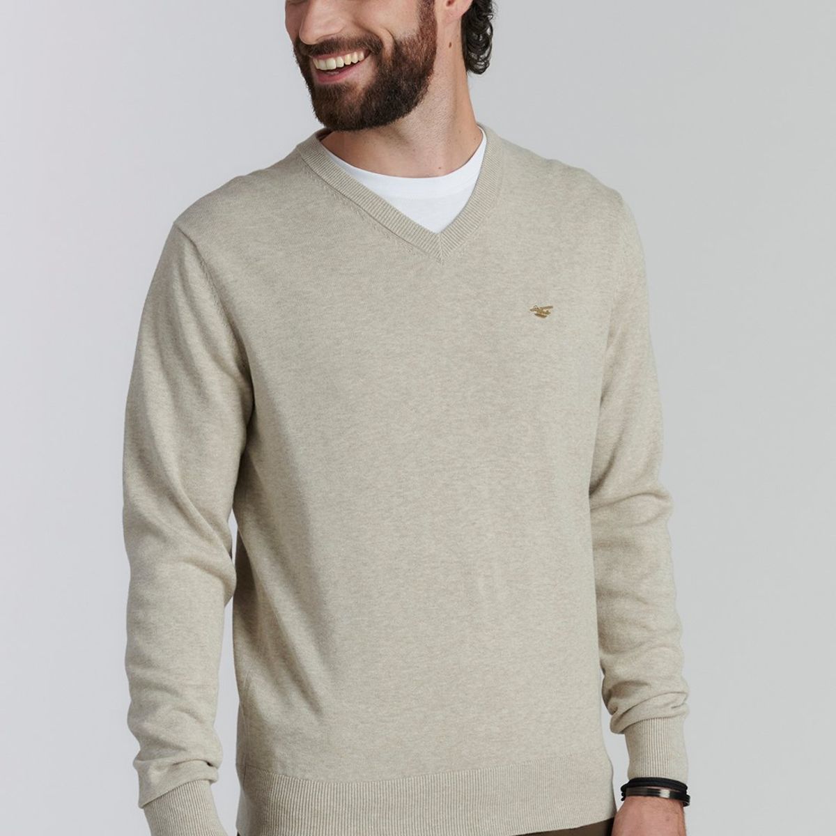 FEROUCH - Sweater V Neck Melange F Smart Casual Beige Ferouch