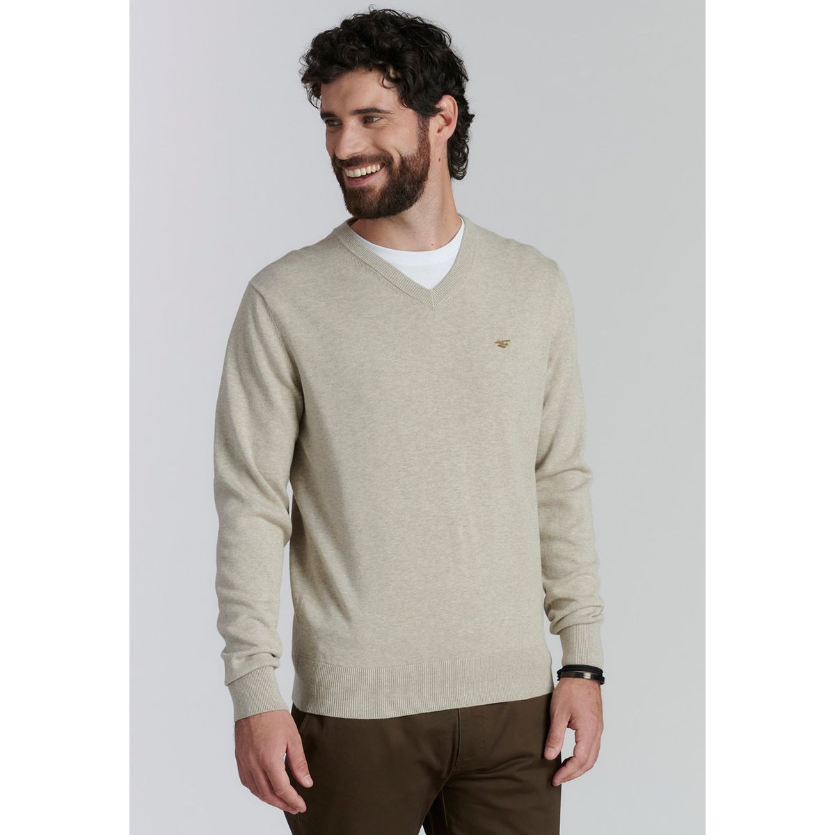 FEROUCH - Sweater V Neck Melange F Smart Casual Beige Ferouch