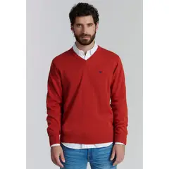 FEROUCH - Sweater V Neck Solido F Smart Casual Rojo