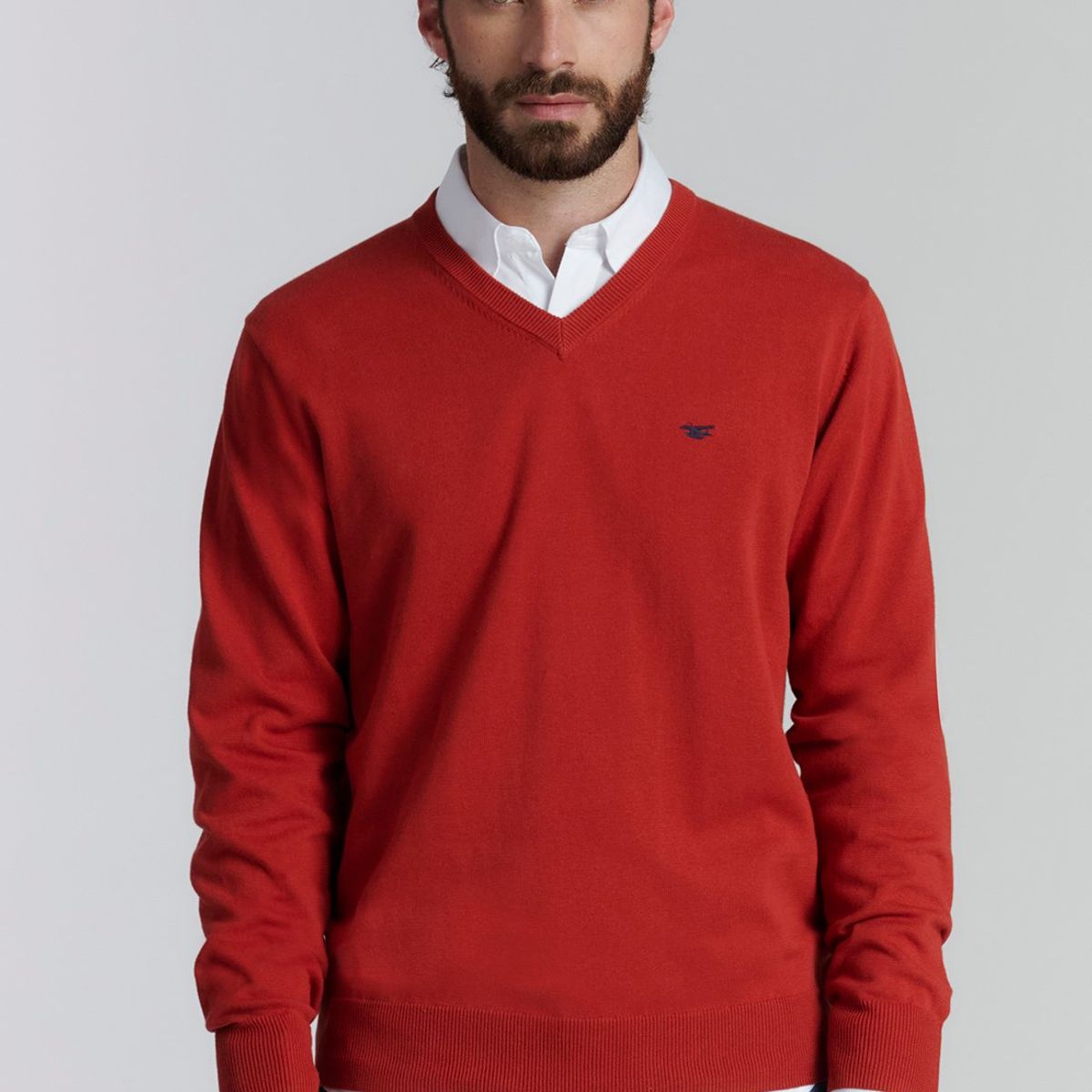 FEROUCH - Sweater V Neck Solido F Smart Casual Rojo Ferouch