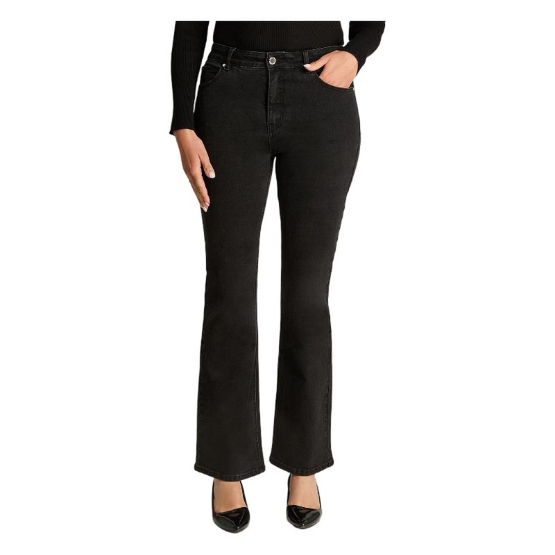 LORENZO DI PONTTI - Jeans Tiro Medio Flare Con Botón Negro