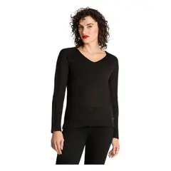 CURVI - Sweater Manga Larga Escote V Básico Negro