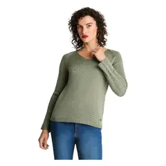 CURVI - Sweater Manga Larga Escote V Básico Verde