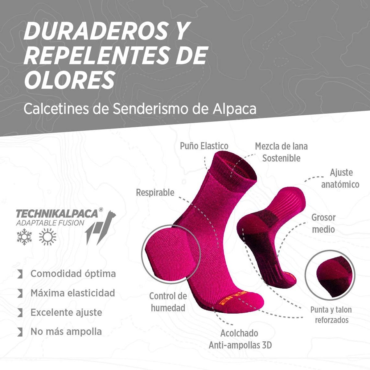 ANDINA OUTDOORS - Calcetin merino alpaca trekking montaña nieve acolchados hombre mujer