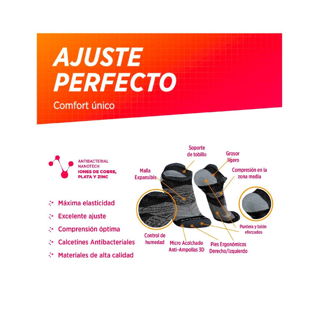 SILVERA NANOTECH - Calcetines cortos tobilleros deportivos running ciclismo gym unisex