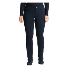 CURVI - Jeans Tiro Medio Recto Color 5 Bolsillos Azul
