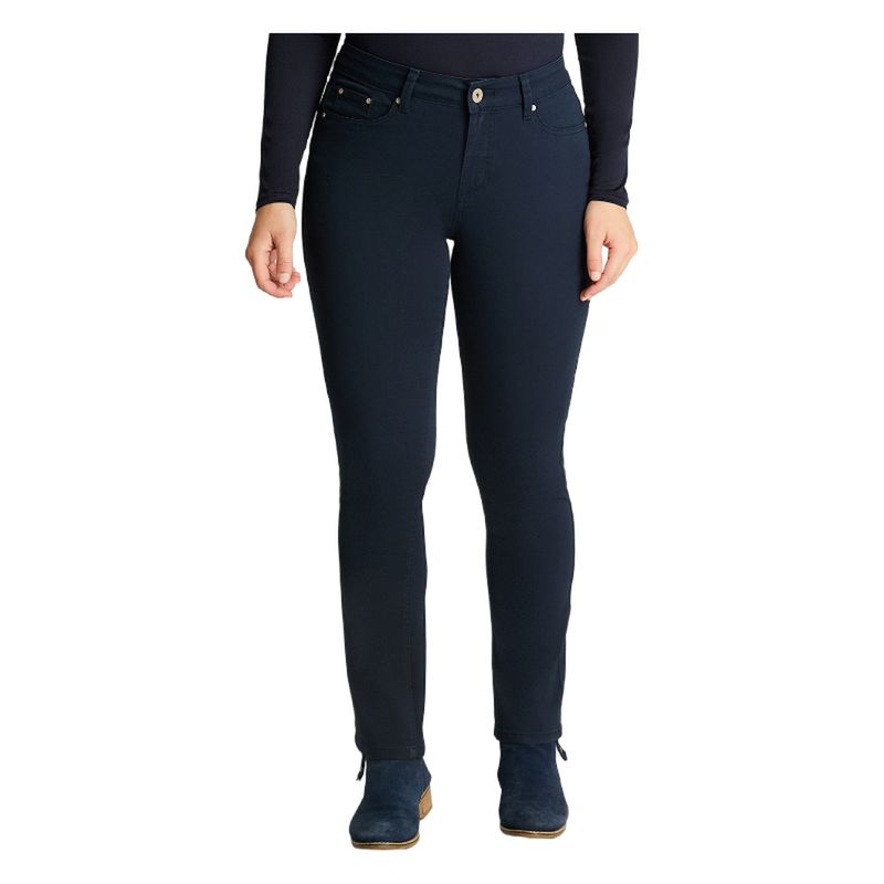 CURVI - Jeans Tiro Medio Recto Color 5 Bolsillos Azul