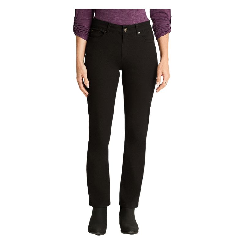 CURVI - Jeans Tiro Medio Recto Color 5 Bolsillos Negro