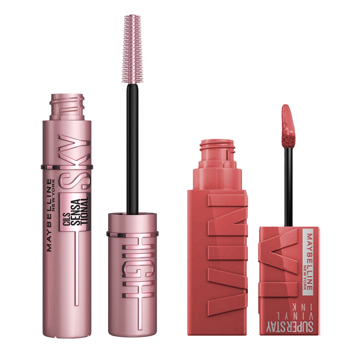 MAYBELLINE - Pack Labial Vinyl + Mascara Pestaña Sky High WTP
