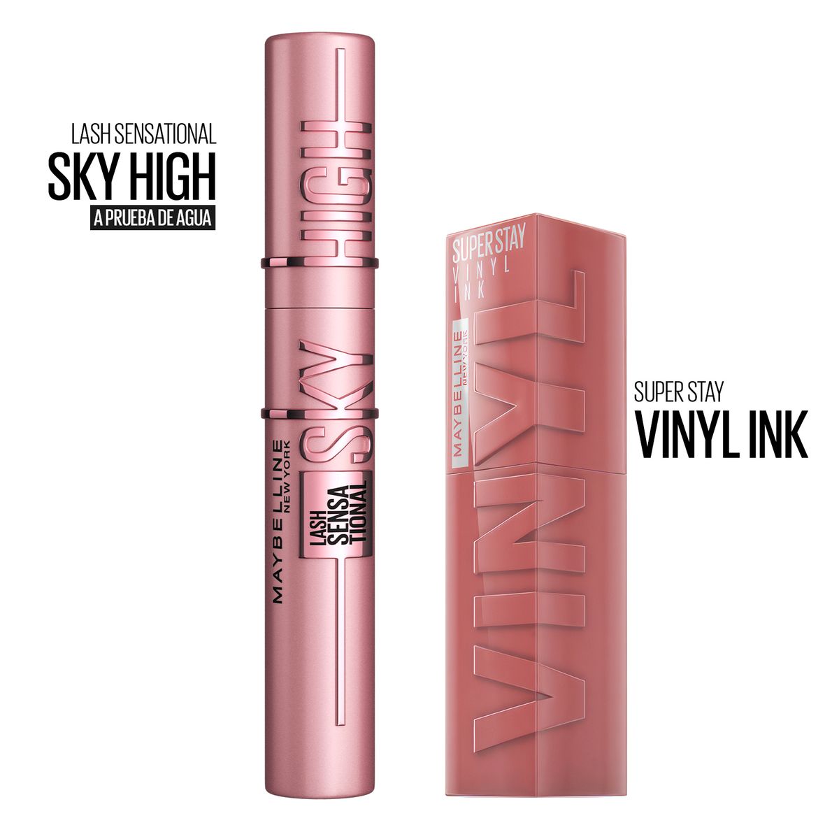MAYBELLINE - Pack Labial Vinyl + Mascara Pestaña Sky High WTP