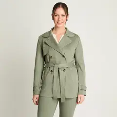 CURVI - Chaqueta Suede Básica Manga Larga Verde