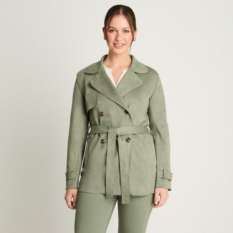 CURVI - Chaqueta Suede Básica Manga Larga Verde
