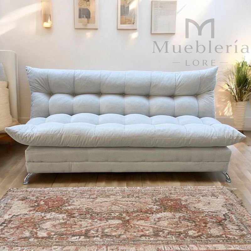 GENERICO - SOFA FUTON GLOBO  BLANCO CRUDO 3 CUERPO LINO