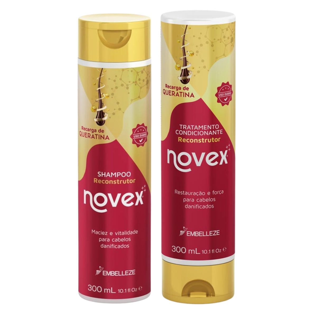 NOVEX - Kit restauración shampoo y acondicionador queratina Novex 300ml cada 1