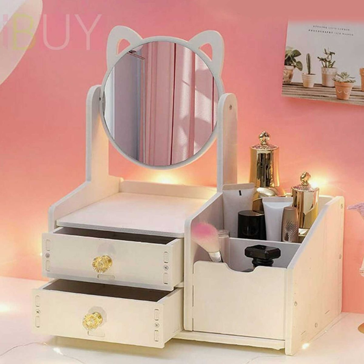 GENERICO - Organizador Mini Joyero Tocador Espejo Joyero Gato pequeño