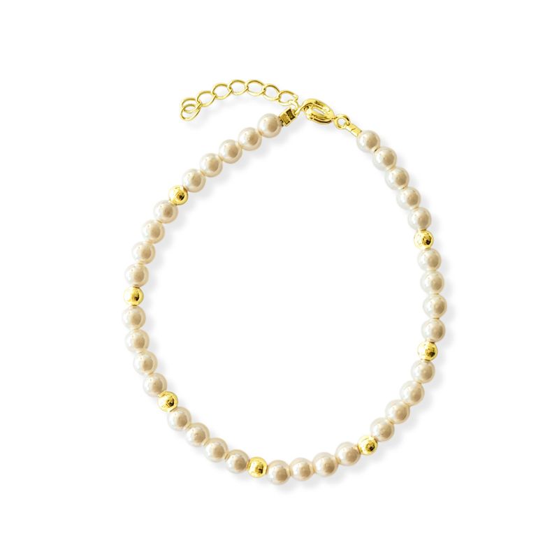 ANDREA COGGIOLA JOYAS - Pulsera Shellpearl 4mm Bolita Enchapado Oro 18K_.