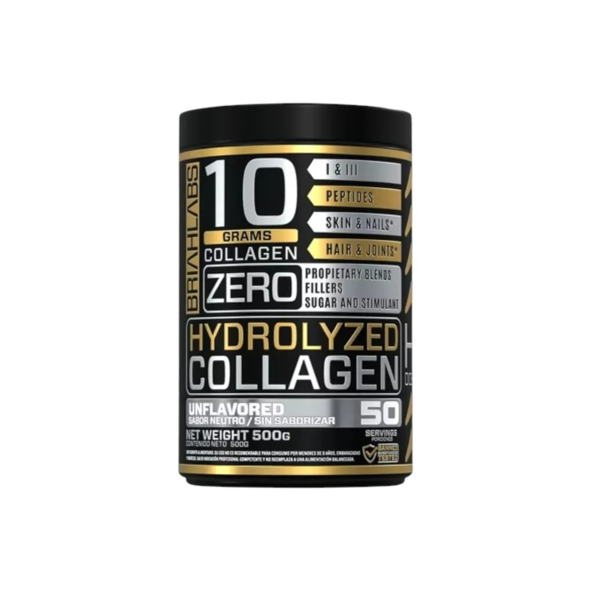 BRIAHLABS - COLAGENO HIDROLIZADO 500G 50SV SIN SABOR - BRIAHLABS