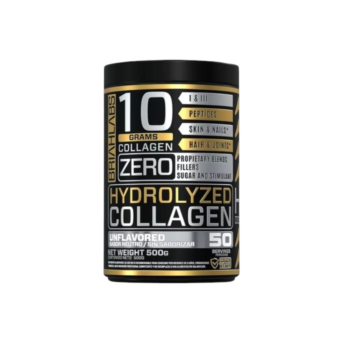 BRIAHLABS - COLAGENO HIDROLIZADO 500G 50SV SIN SABOR - BRIAHLABS